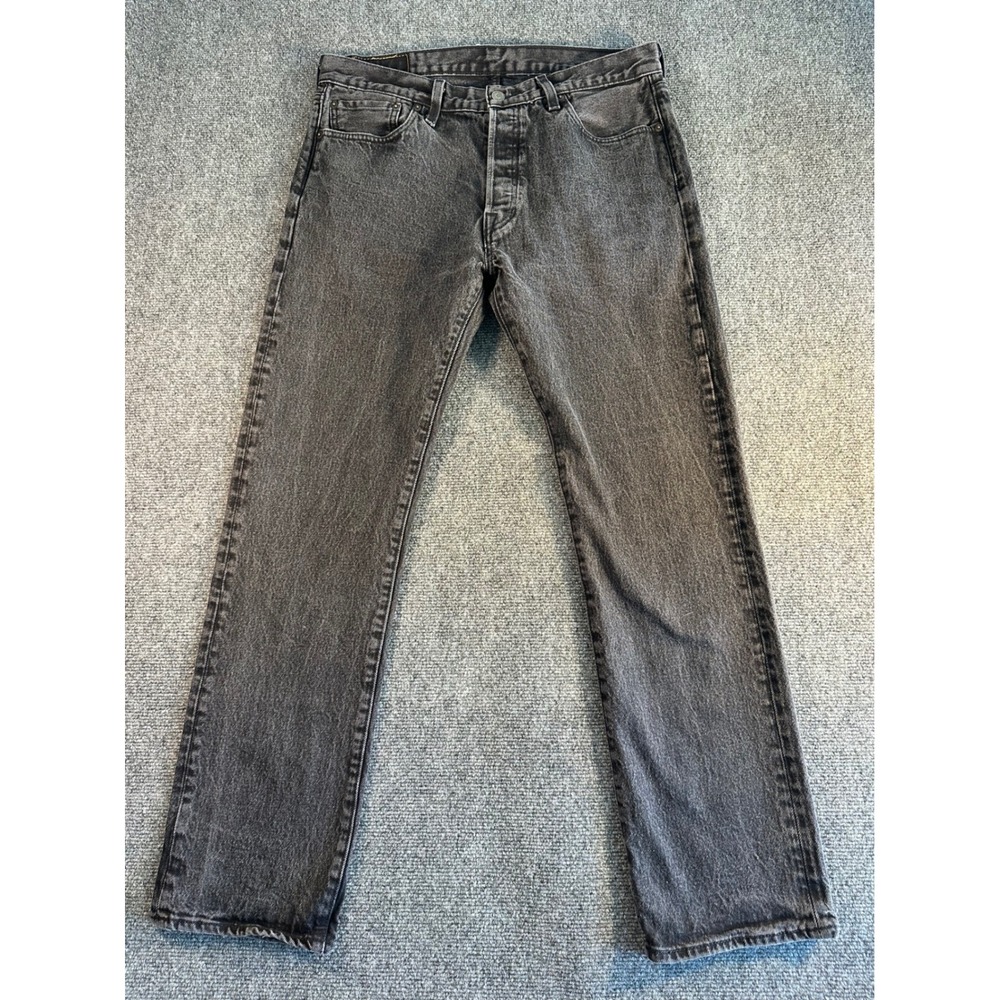 Levis 501 Original Fit Mens Jeans 34x29 Washed Black Button Fly Straight Leg
